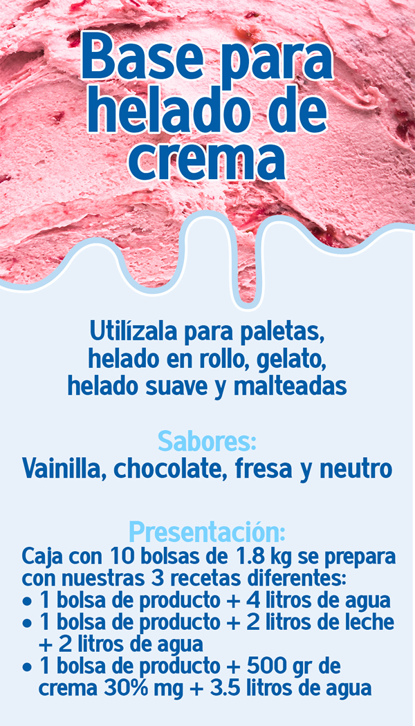 helado duro, gelato, helado en rollo, malteadas, sabor neutro, vainilla, chocolate y fresa